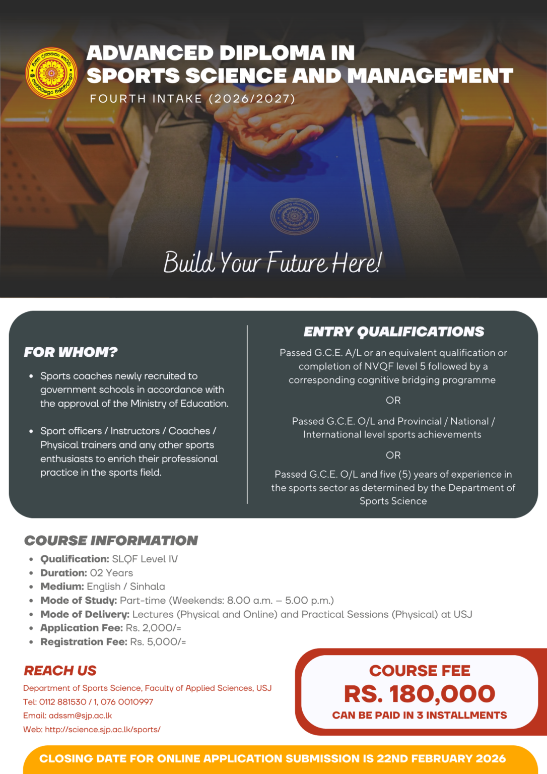 Advanced Diploma in Sports Science and Management – 4th Intake (2026/ ...