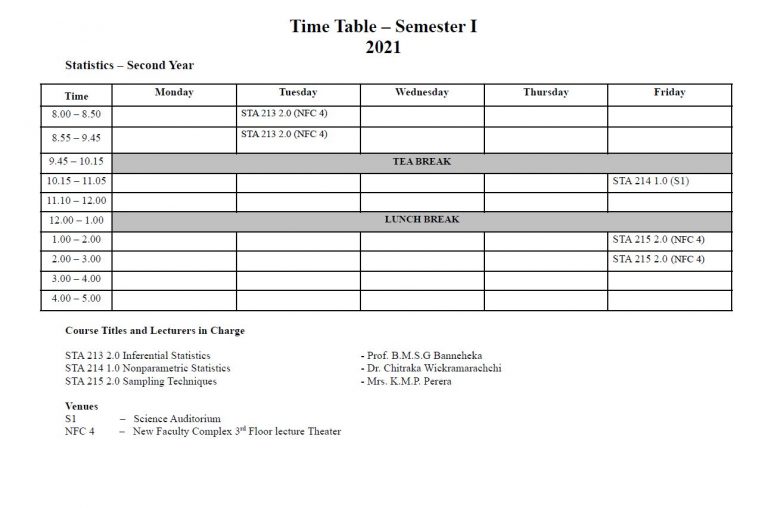 Timetable 2021 Sem I Part2 Department Of Statistics Timetable 2021 Sem I Part2 Department Of Statistics