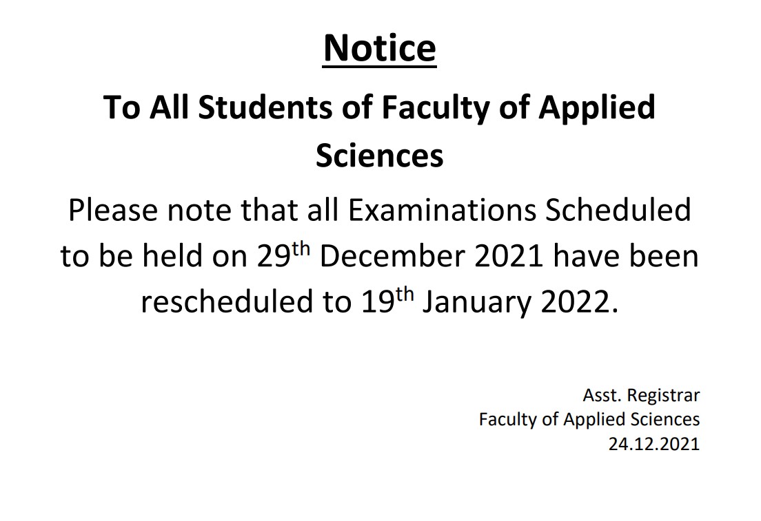 FAS Examination Rescheduled.